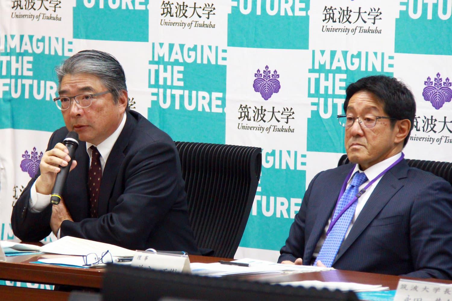 左から、野手 弘一 事業・ファイナンス局長、CFO（予定）、益戸 正樹 理事（事業・ファイナンス担当）、永田 恭介 学長