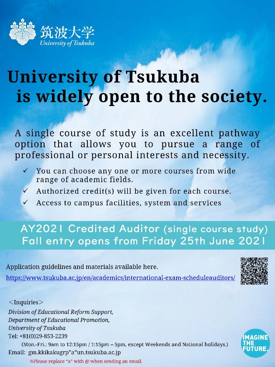 Application Begins For Ay 21 Fall Credited Auditors Single Course Study Application Period 25 June 1 July 21 University Of Tsukuba